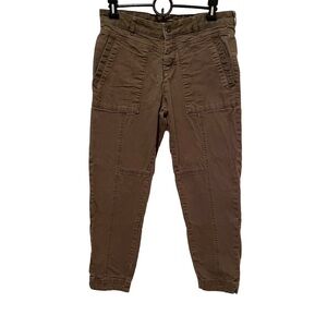 Prana Women’s Cropped Tan Pants Mid Rise Organic Cotton Blend size 6 Snap Fly